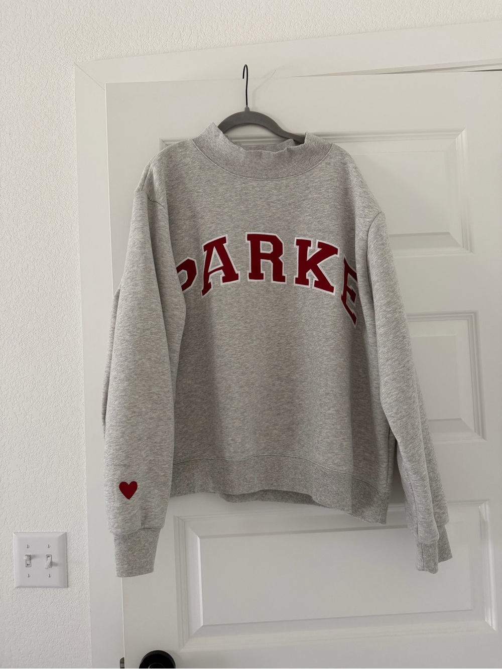 Gray Crewneck Sweatshirt with Red 'PARKER' Logo